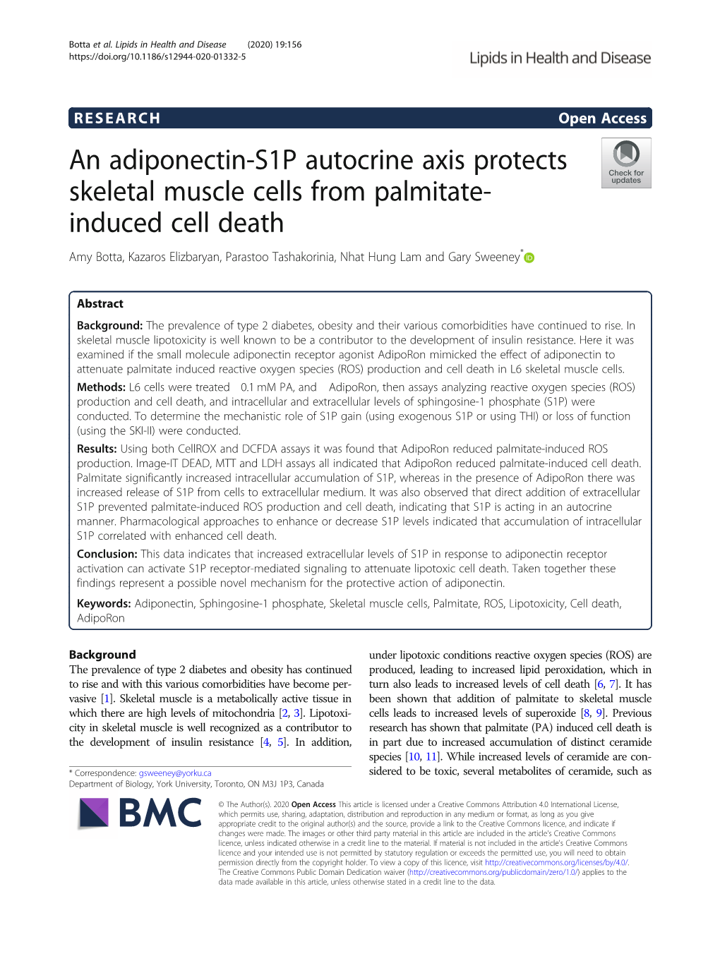 An Adiponectin-S1P Autocrine Axis Protects Skeletal Muscle Cells From