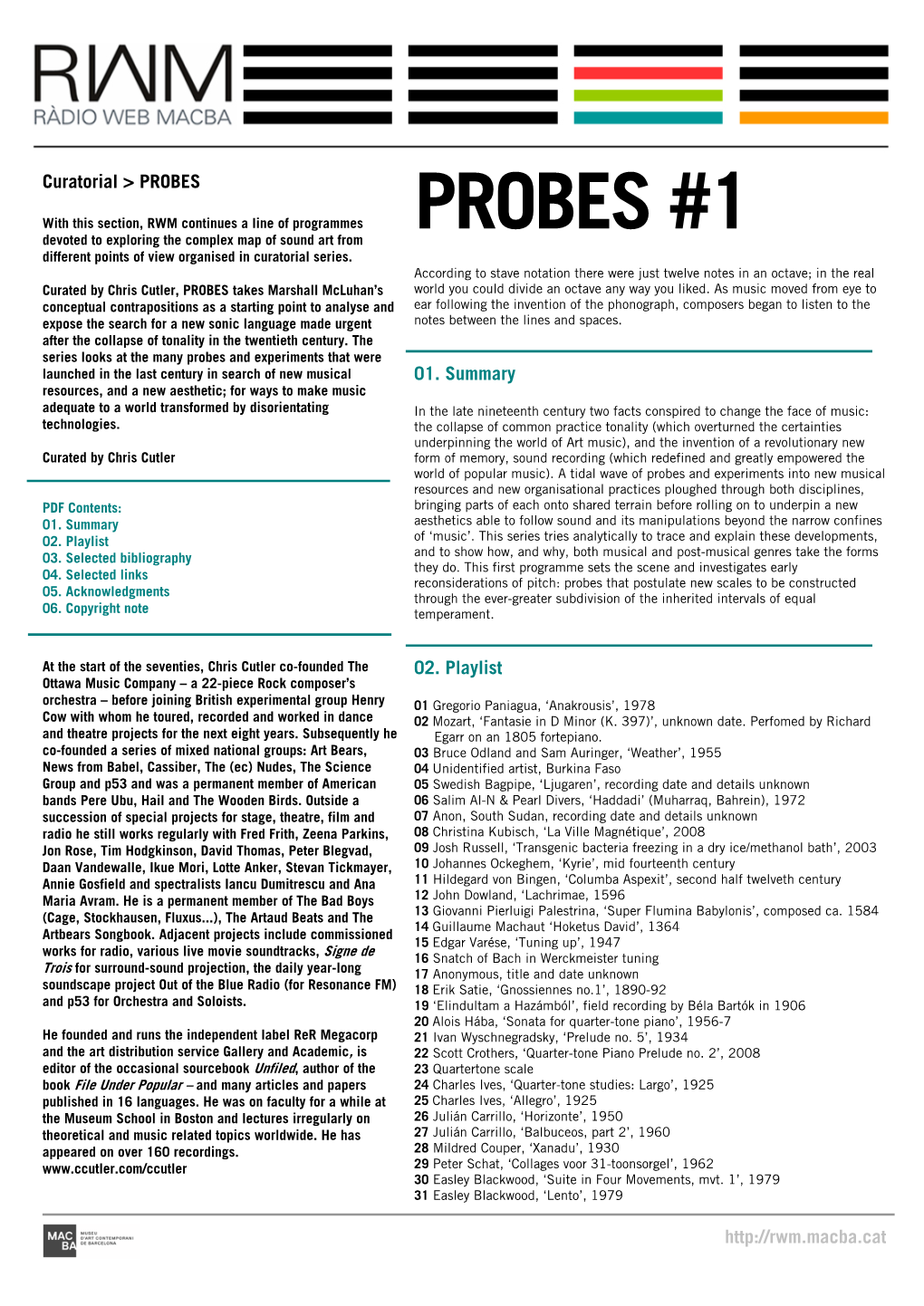 PROBES #1 Devoted to Exploring the Complex Map of Sound Art from Different Points of View Organised in Curatorial Series