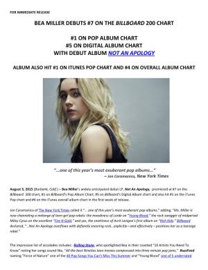 Bea Miller Debuts #7 on the Billboard 200 Chart #1 On