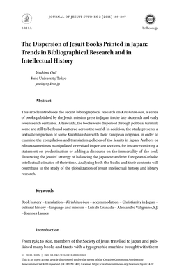 The Dispersion of Jesuit Books Printed in Japan: Trends in Bibliographical Research and in Intellectual History