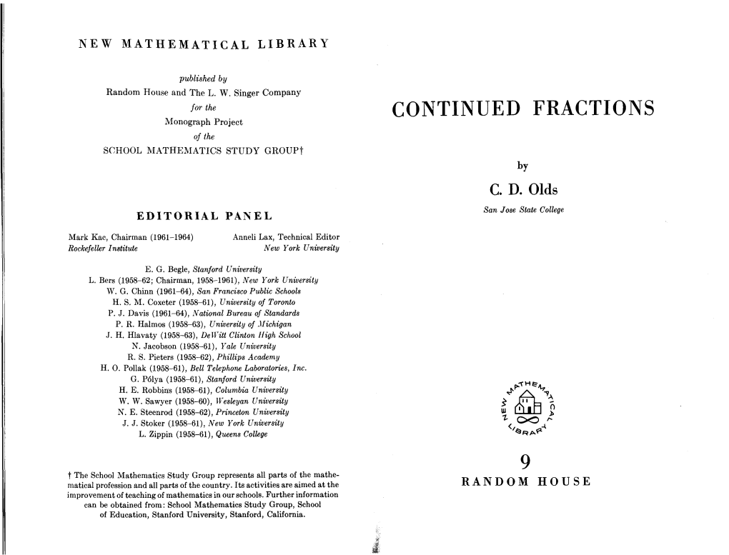 CONTINUED FRACTIONS by CD Olds