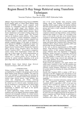 Region Based X-Ray Image Retrieval Using Transform Techniques *Dr