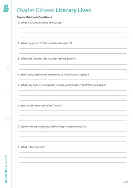 Charles Dickens Literary Lives Comprehension Questions