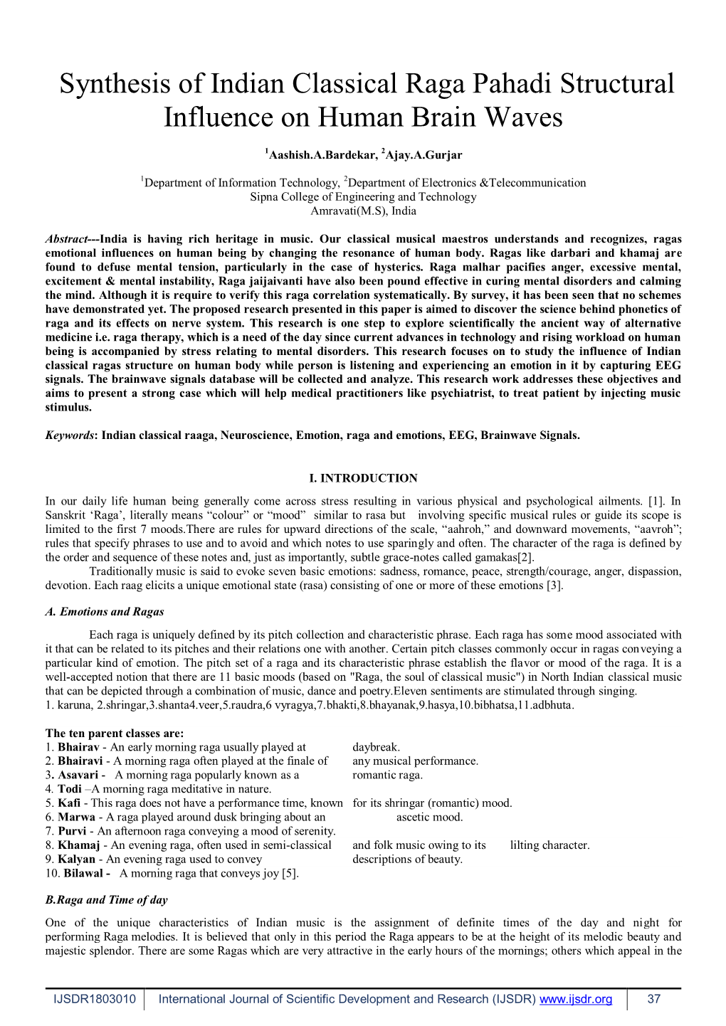 Synthesis of Indian Classical Raga Pahadi Structural Influence on Human Brain Waves