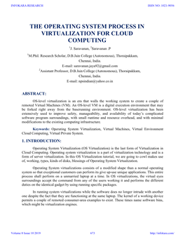 The Operating System Process in Virtualization for Cloud Computing 1J