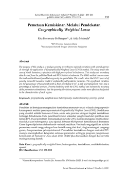 Pemetaan Kemiskinan Melalui Pendekatan Geographically Weighted Lasso