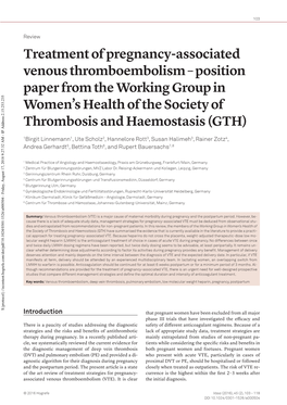 Treatment of Pregnancy-Associated Venous Thromboembolism – Position Paper from the Working Group in Women’S Health of the Society of Thrombosis and Haemostasis (GTH)