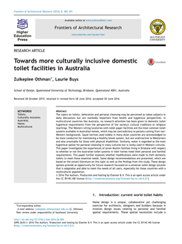 Towards More Culturally Inclusive Domestic Toilet Facilities in Australia