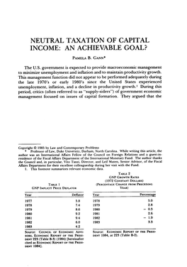 Neutral Taxation of Capital Income: an Achievable Goal?