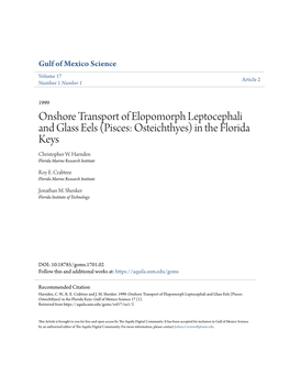 Onshore Transport of Elopomorph Leptocephali and Glass Eels (Pisces: Osteichthyes) in the Florida Keys Christopher W