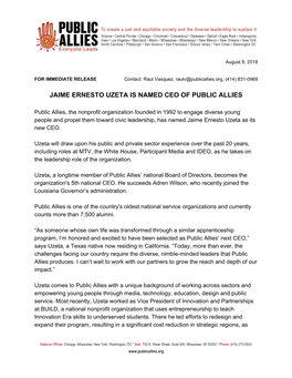 Jaime Ernesto Uzeta Is Named Ceo of Public Allies