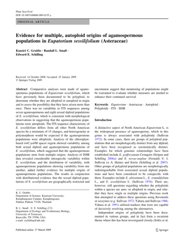 Evidence for Multiple, Autoploid Origins of Agamospermous Populations in Eupatorium Sessilifolium (Asteraceae)