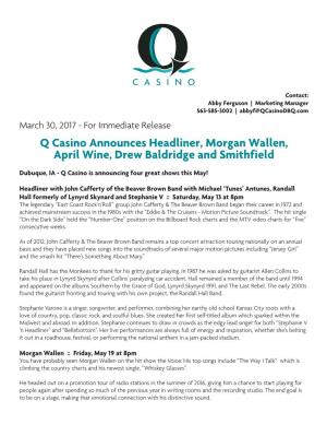 Q Casino Announces Headliner, Morgan Wallen, April Wine, Drew Baldridge and Smithfield