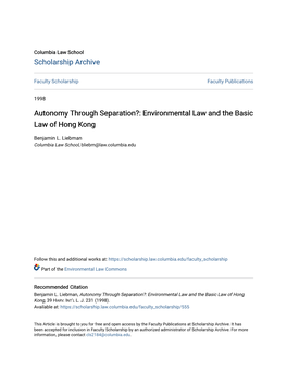Environmental Law and the Basic Law of Hong Kong