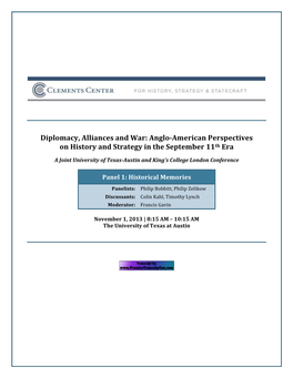 Diplomacy, Alliances and War: Anglo-American Perspectives on History and Strategy in the September 11Th Era