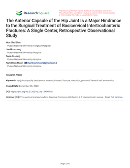 The Anterior Capsule of the Hip Joint Is a Major Hindrance to the Surgical