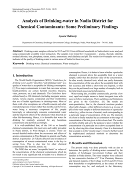 Drinking-Water, Chemical Contaminants, Water Testing Kits