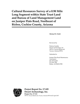 Cultural Resources Survey of a 0.98 Mile Long Segment Within State Trust Land and Bureau of Land Management Land on Juniper Flat