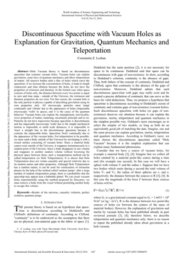 Discontinuous Spacetime with Vacuum Holes As Explanation for Gravitation, Quantum Mechanics and Teleportation Constantin Z