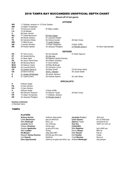 2018 TAMPA BAY BUCCANEERS UNOFFICIAL DEPTH CHART (Based Off of Last Game)