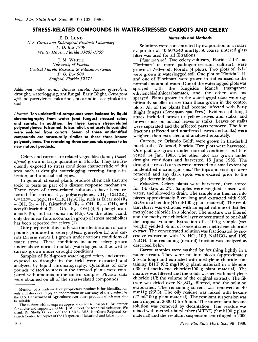 Stress-Related Compounds in Water-Stressed Carrots and Celery