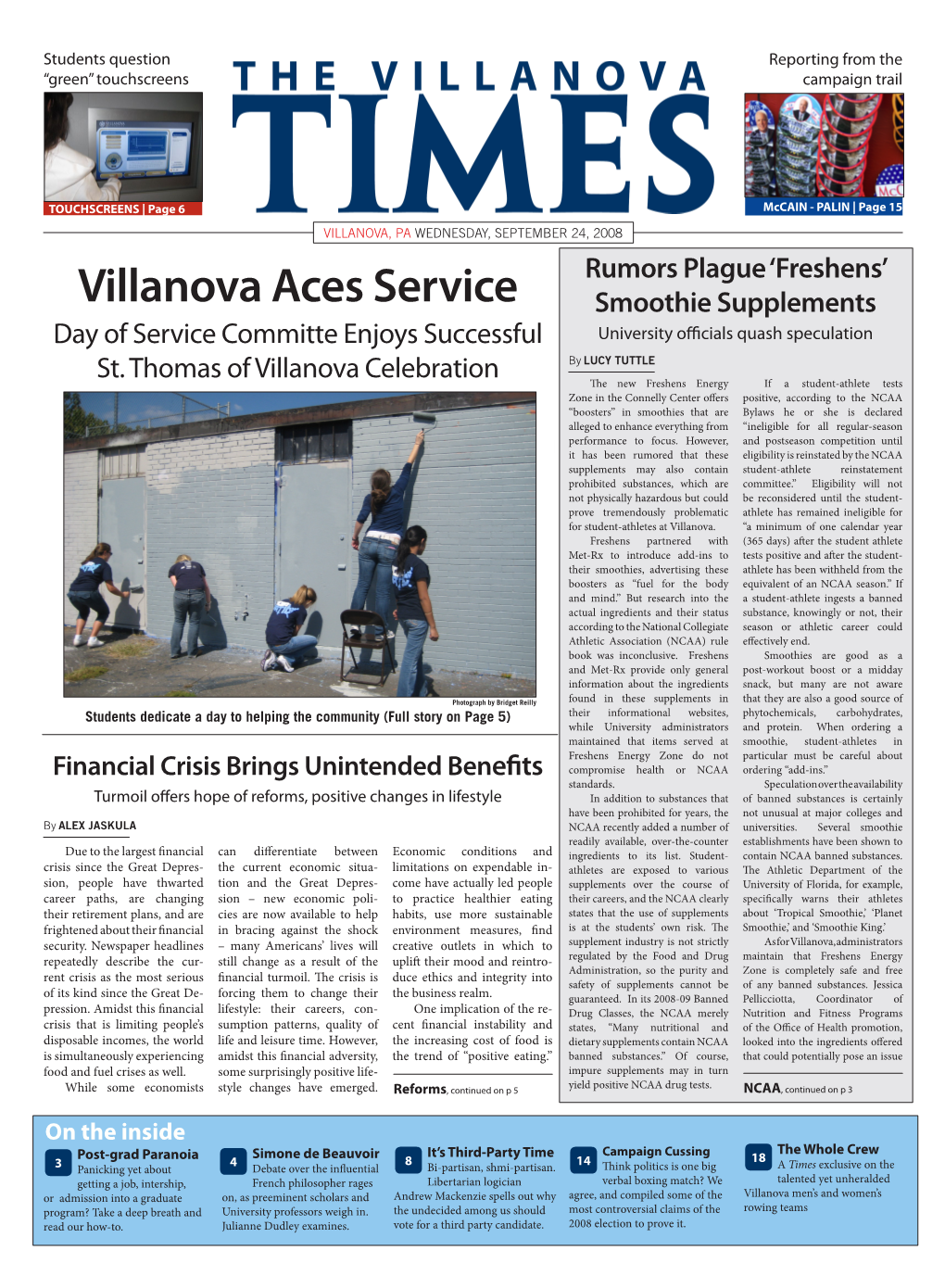 Villanova Aces Service Smoothie Supplements Day of Service Committe Enjoys Successful University Officials Quash Speculation St