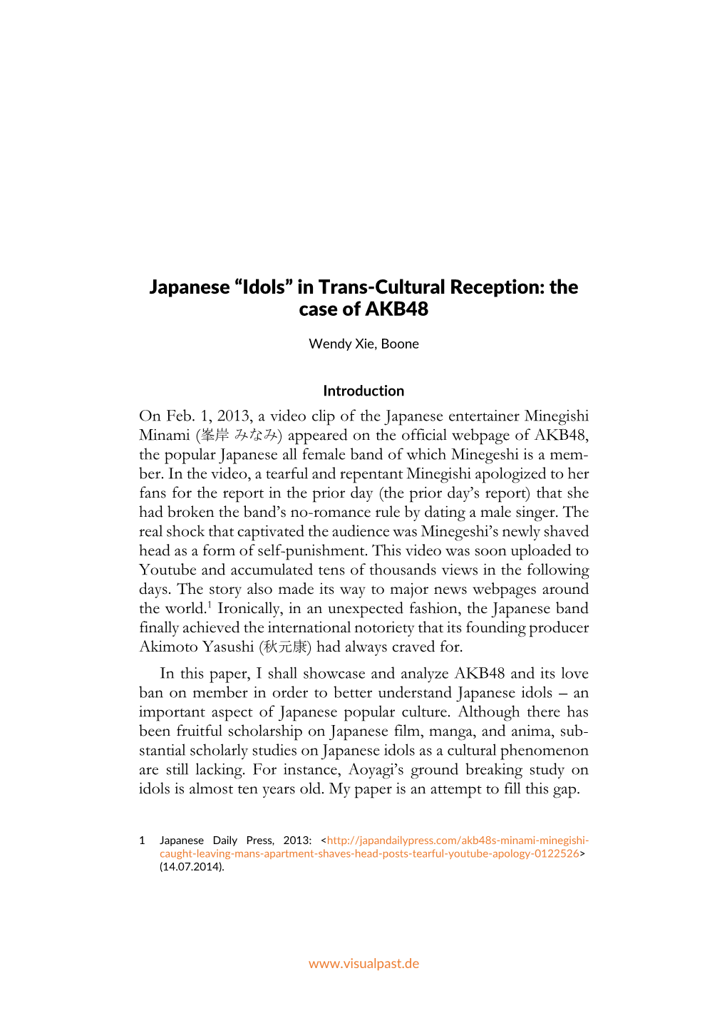 Japanese “Idols” in Trans-Cultural Reception: the Case of AKB48