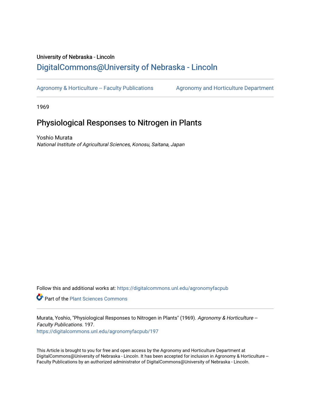 Physiological Responses to Nitrogen in Plants