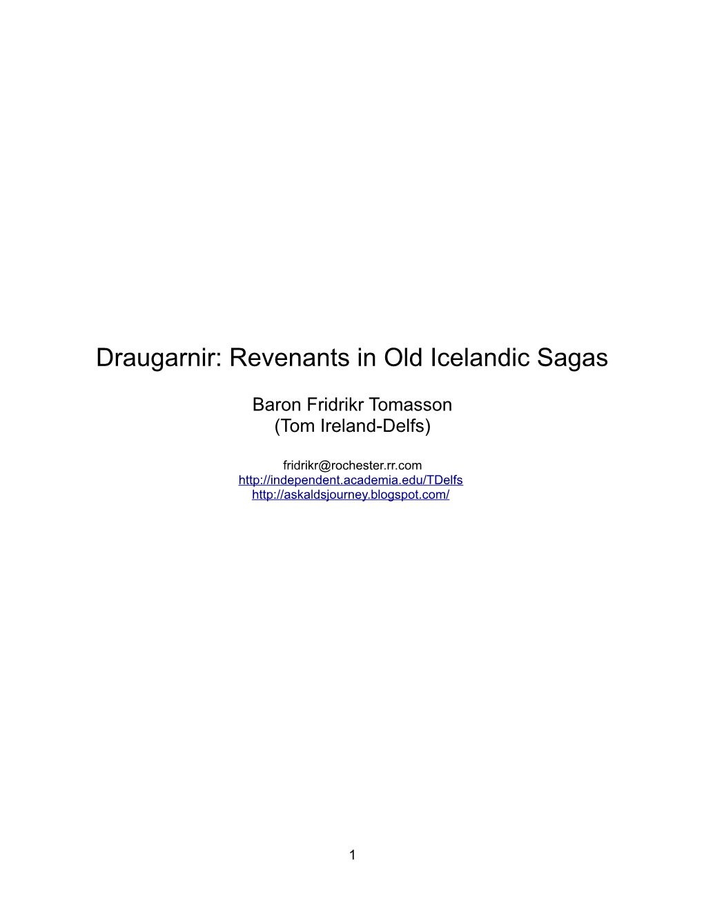 Draugarnir: Revenants in Old Icelandic Sagas