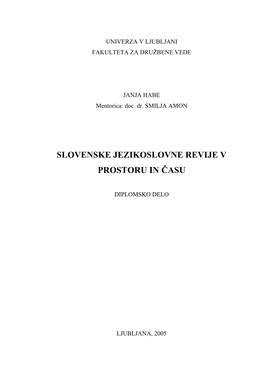 Slovenske Jezikoslovne Revije V Prostoru in Času