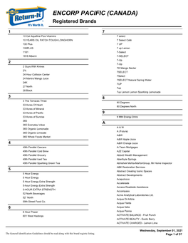 ENCORP PACIFIC (CANADA) Registered Brands