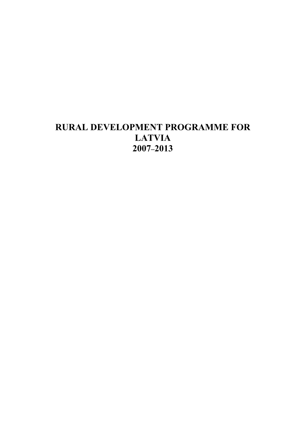 Rural Development Programme for Latvia 2007–2013