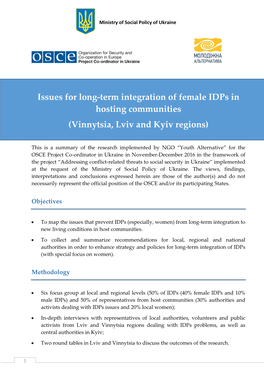 Issues for Long-Term Integration of Female Idps in Hosting Communities (Vinnytsia, Lviv and Kyiv Regions)