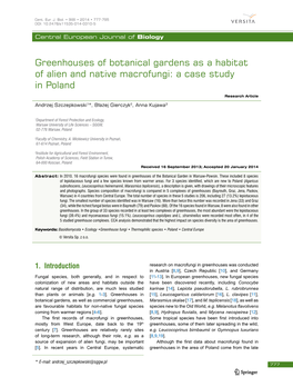 Greenhouses of Botanical Gardens As a Habitat of Alien and Native Macrofungi: a Case Study in Poland