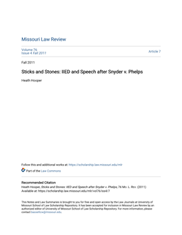 Sticks and Stones: IIED and Speech After Snyder V. Phelps