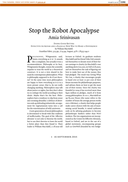 Stop the Robot Apocalypse Amia Srinivasan