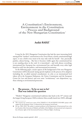 Process and Background of the New Hungarian Constitution 1