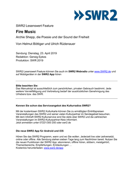 Fire Music Archie Shepp, Die Poesie Und Der Sound Der Freiheit