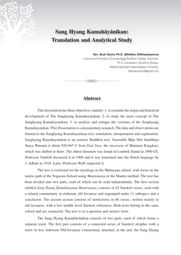Sang Hyang Kamahāyānikan: Translation and Analytical Study
