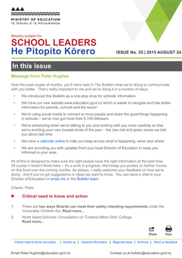 Ministry Bulletin for School Leaders | He Pitopito Kōrero Issue 35