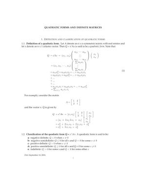 QUADRATIC FORMS and DEFINITE MATRICES 1.1. Definition of A