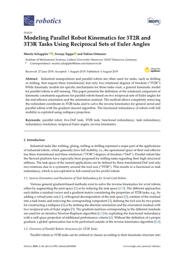 Modeling Parallel Robot Kinematics for 3T2R and 3T3R Tasks Using Reciprocal Sets of Euler Angles