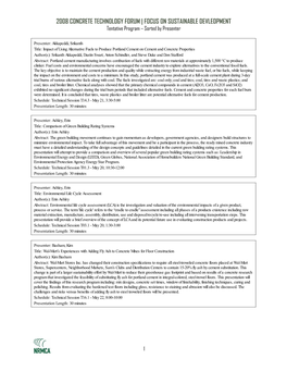 2008 CONCRETE TECHNOLOGY FORUM | FOCUS on SUSTAINABLE DEVLEOPMENT Tentative Program – Sorted by Presenter