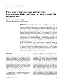 Phylogeny of the Bee Genus Lasioglossum (Hymenoptera: Halictidae) Based on Mitochondrial COI Sequence Data