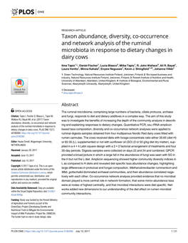 Taxon Abundance, Diversity, Co-Occurrence and Network Analysis of the Ruminal Microbiota in Response to Dietary Changes in Dairy Cows
