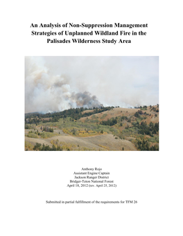 An Analysis of Non-Suppression Management Strategies of Unplanned Wildland Fire in the Palisades Wilderness Study Area