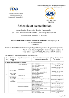 Schedule of Accreditation