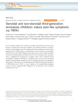 Steroidal and Non-Steroidal Third-Generation Aromatase Inhibitors Induce Pain-Like Symptoms Via TRPA1