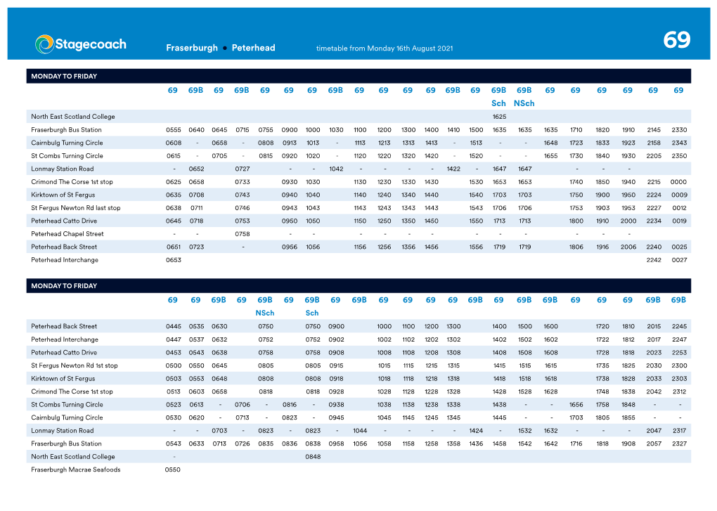 Fraserburgh • Peterhead Timetable from Monday 16Th August 2021 69