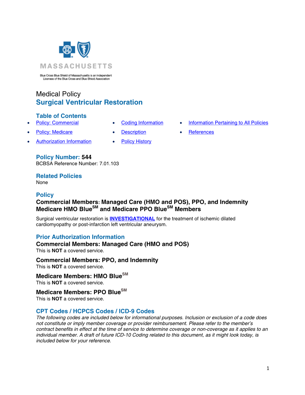 Medical Policy Surgical Ventricular Restoration